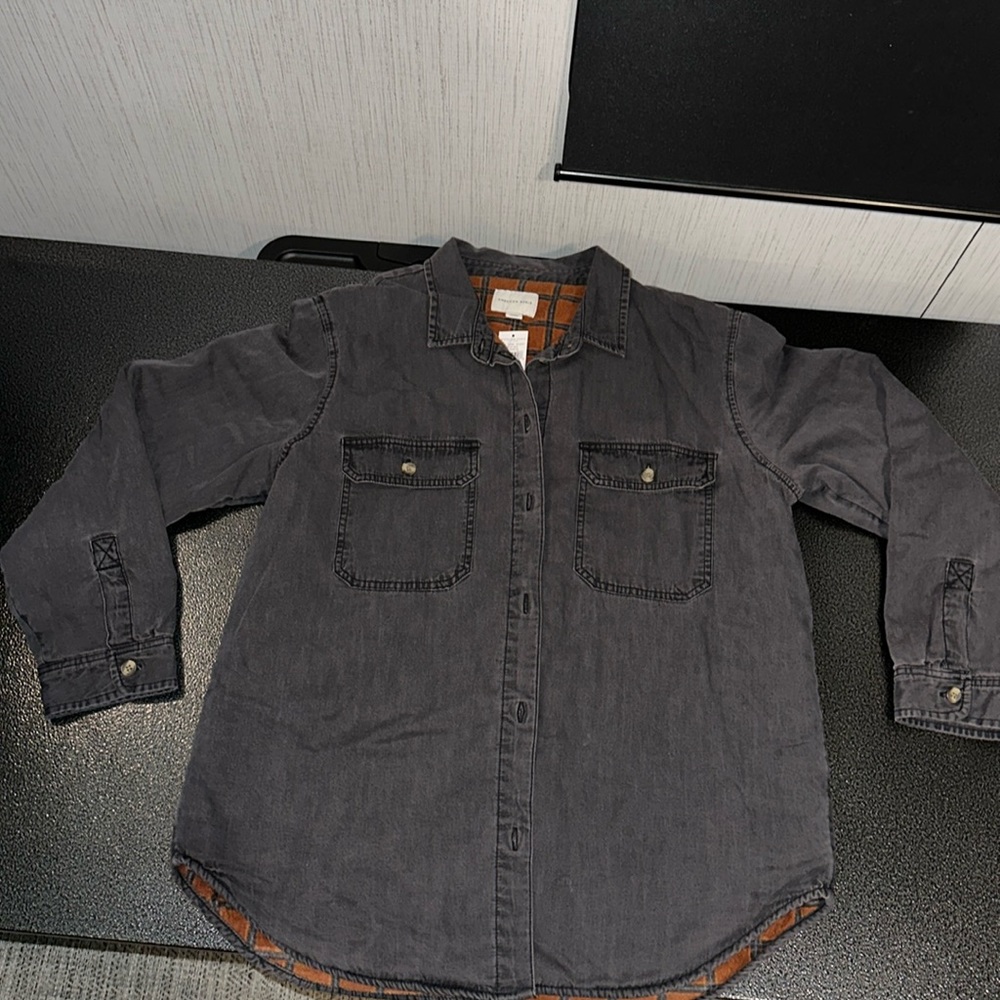 American Eagle faded black button down Lined Shacket Large